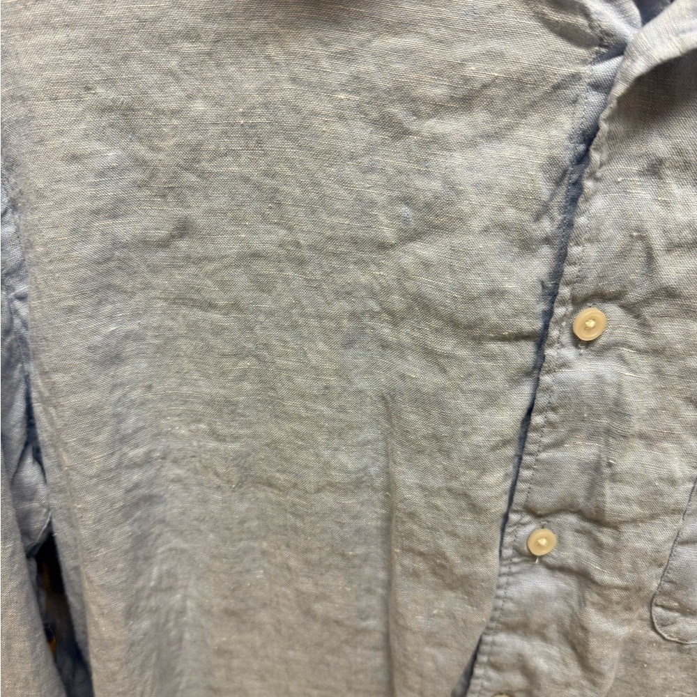 UNIQLO 100% Linen Light Blue Button Down Long Sleeve Shirt W/Front Pocket Sz L - Picture 5 of 8
